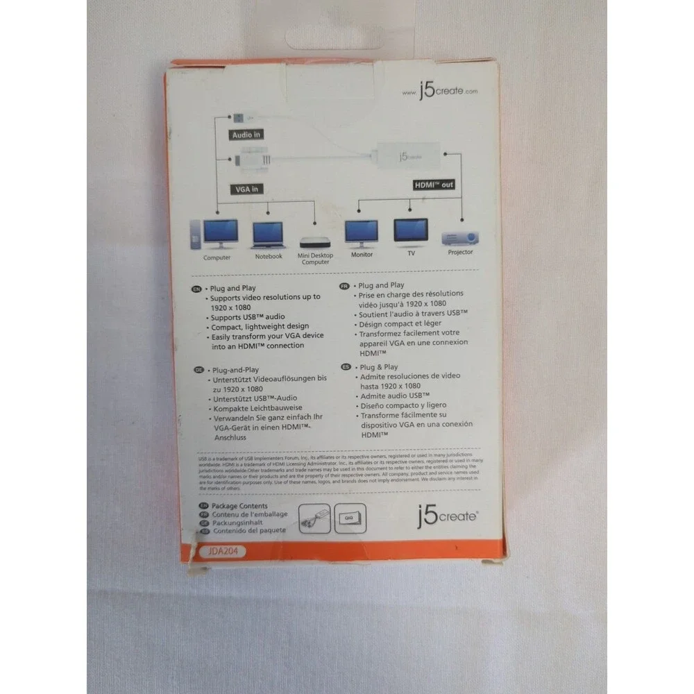 VGA To HDMI Video Audio Adapter White JDA204 Brand New